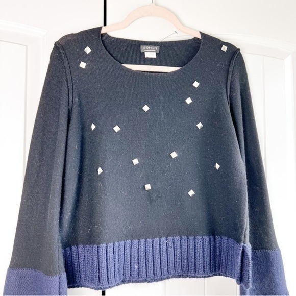 Sonia Rykel Wool Sweater womens size medium black navy bell sleeve - Picture 3 of 10